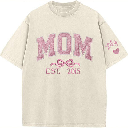 Mom glitter embroidered Washed T-shirt&sweatshirt mother day/personalized year.