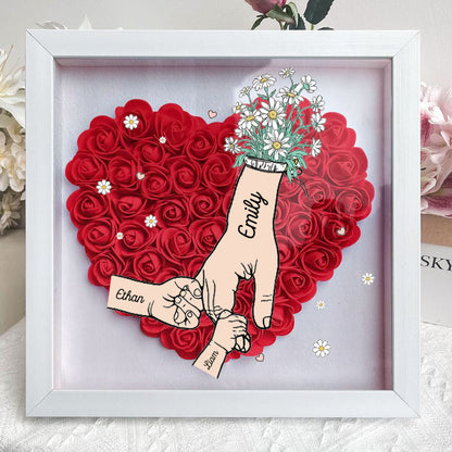 Mum Hand Holding - Personalized Flower Shadow Box- Mother's Day Gift