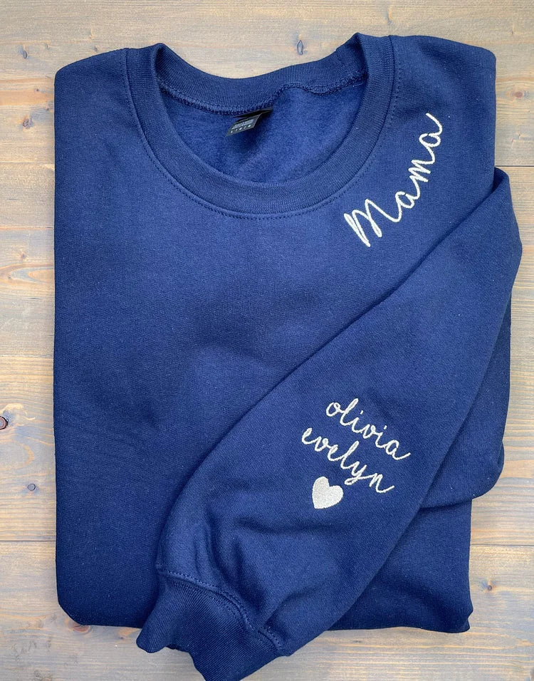 Custom Embroidered Mom Sweatshirt with name on Sleeve | Mother's Day Gift