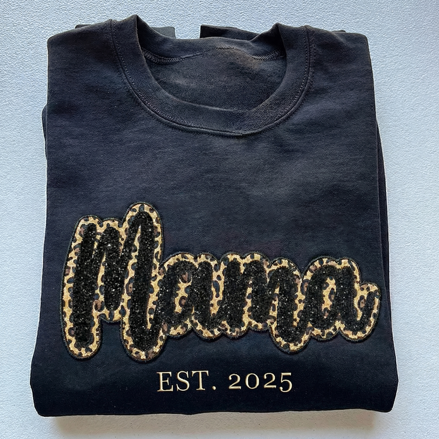 Custom Leopard Glitter MAMA Sweater Hoodie with Embroidery Gift for Mom