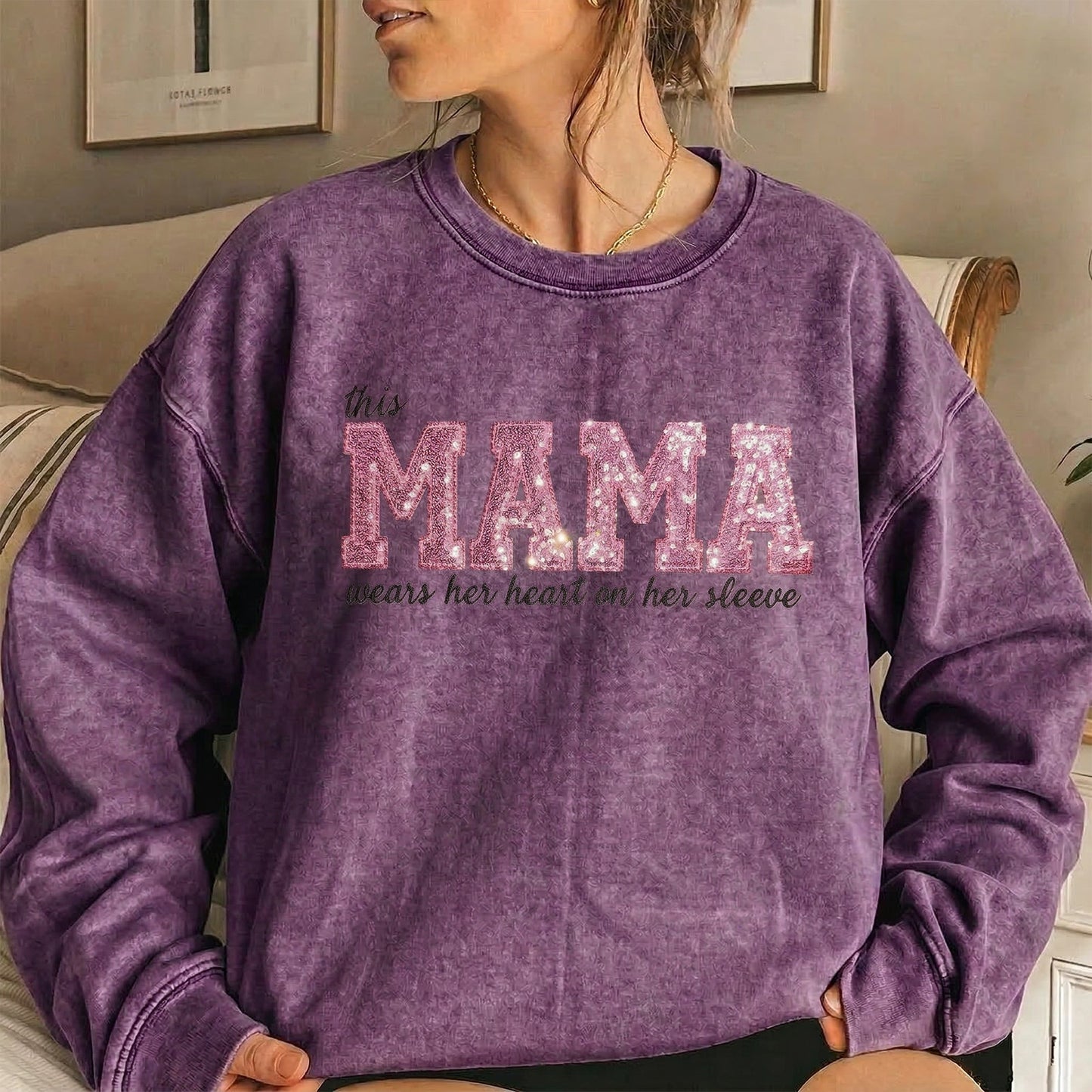 Custom Mama Sequin Embroidered Washed Sweatshirt & T-shirt & Hoodie with Kids' Names