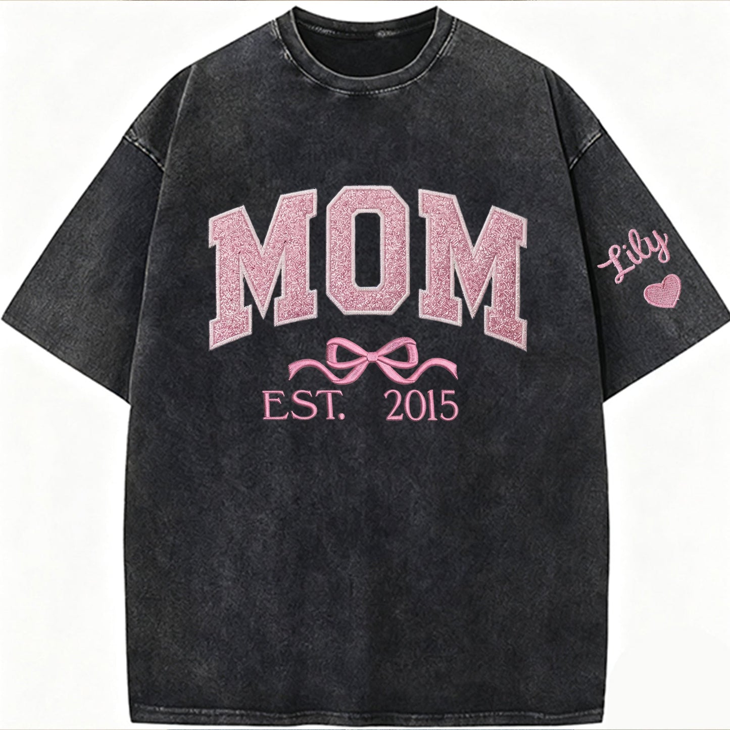 Mom glitter embroidered Washed T-shirt&sweatshirt mother day/personalized year.