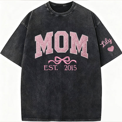 Mom glitter embroidered Washed T-shirt&sweatshirt mother day/personalized year.