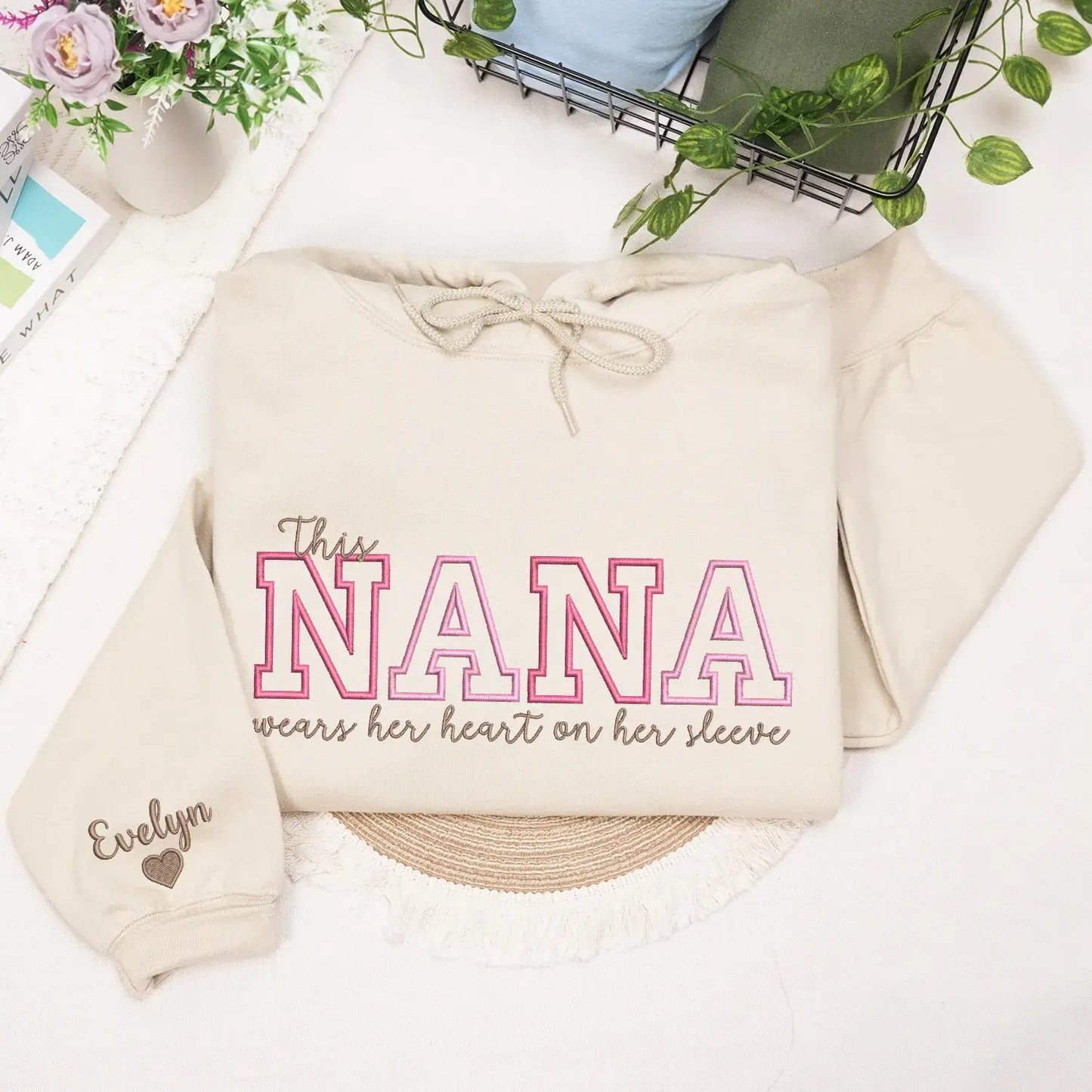 Custom Embroidered This Nana Wears Her Heart on Her Sleeve Sweatshirt | Mother's Day Gifts