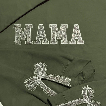 Custom Glitter Embroidered Lace Side Bow Mama Sweatshirt | Mother's Day Gifts