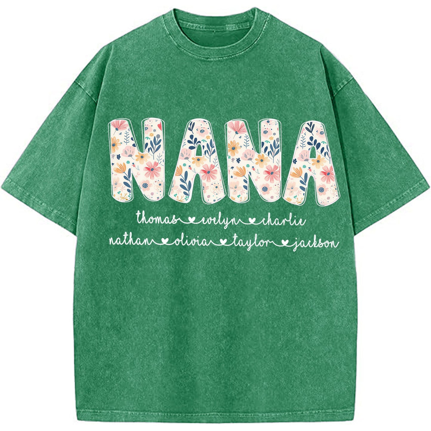 Personalized Nana Vintage Washed Sweatshirt with Grandkids' Names - Floral Grandma Gift