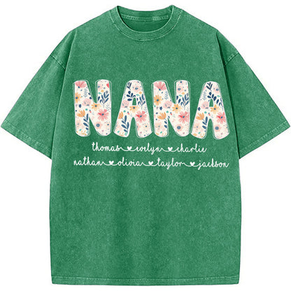 Personalized Nana Vintage Washed Sweatshirt with Grandkids' Names - Floral Grandma Gift