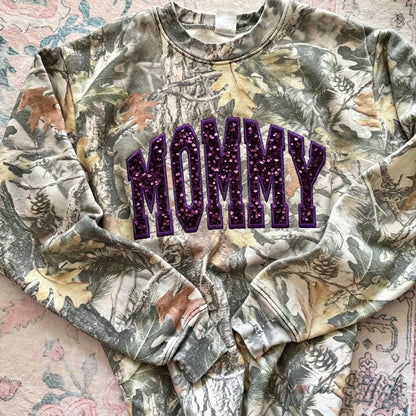 Custom Sequin MAMA Camo Sweatshirt Embroidered Sequin T-Shirt Hoodie | Mother's Day Gift