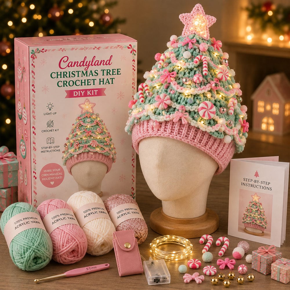 Light-Up Christmas Tree Crochet Hat DIY Kit