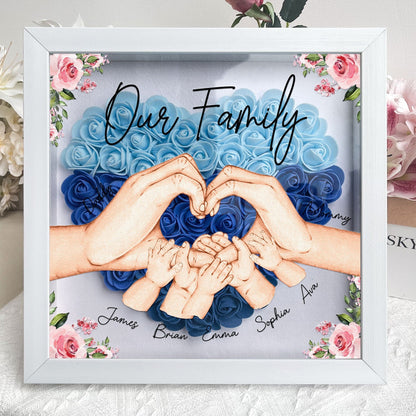 Personalized Our Family Hands Flower Shadow Box – Custom Mother’s Day Gift for Mom, Popular Family Keepsake Decor