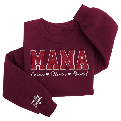 Custom Mom Glitter Embroidered Sweatshirt With Loving Children‘s Name | Mother's Day Gift