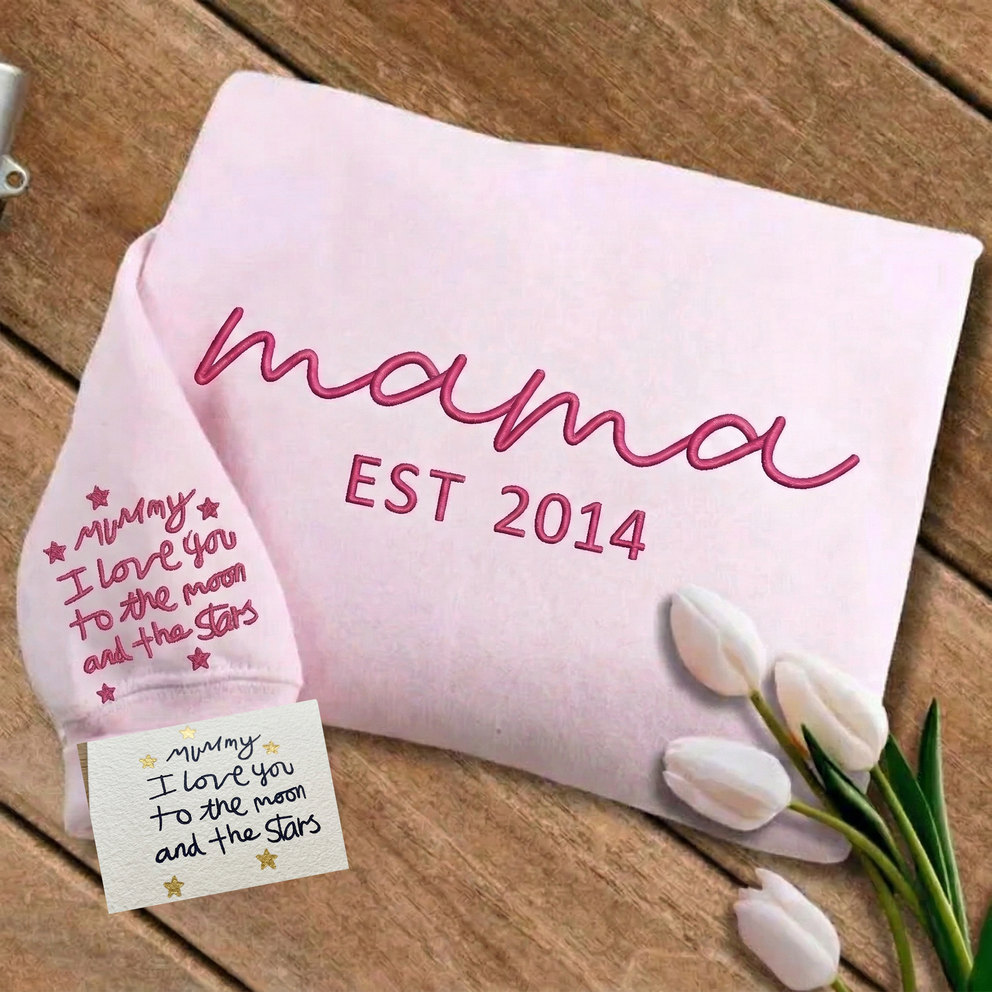 💖 Personalized Mama Sweatshirt with Custom Handwriting Sleeve Embroidery 💖