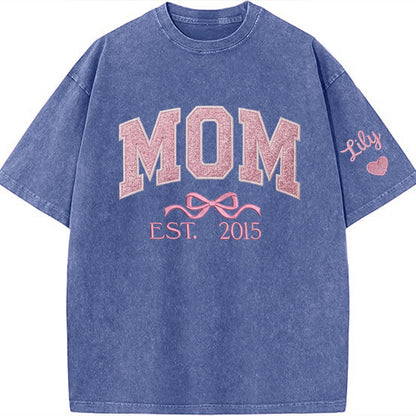 Mom glitter embroidered Washed T-shirt&sweatshirt mother day/personalized year.