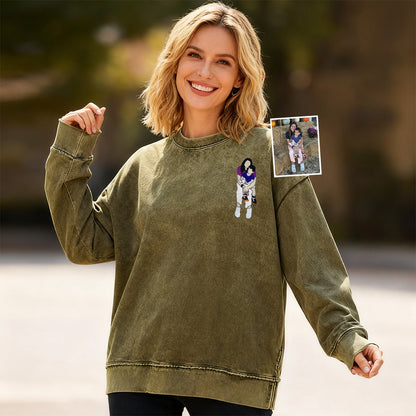 Custom Mama,Mom Portrait Embroidered Washed Sweatshirt | Mother's Day Gift