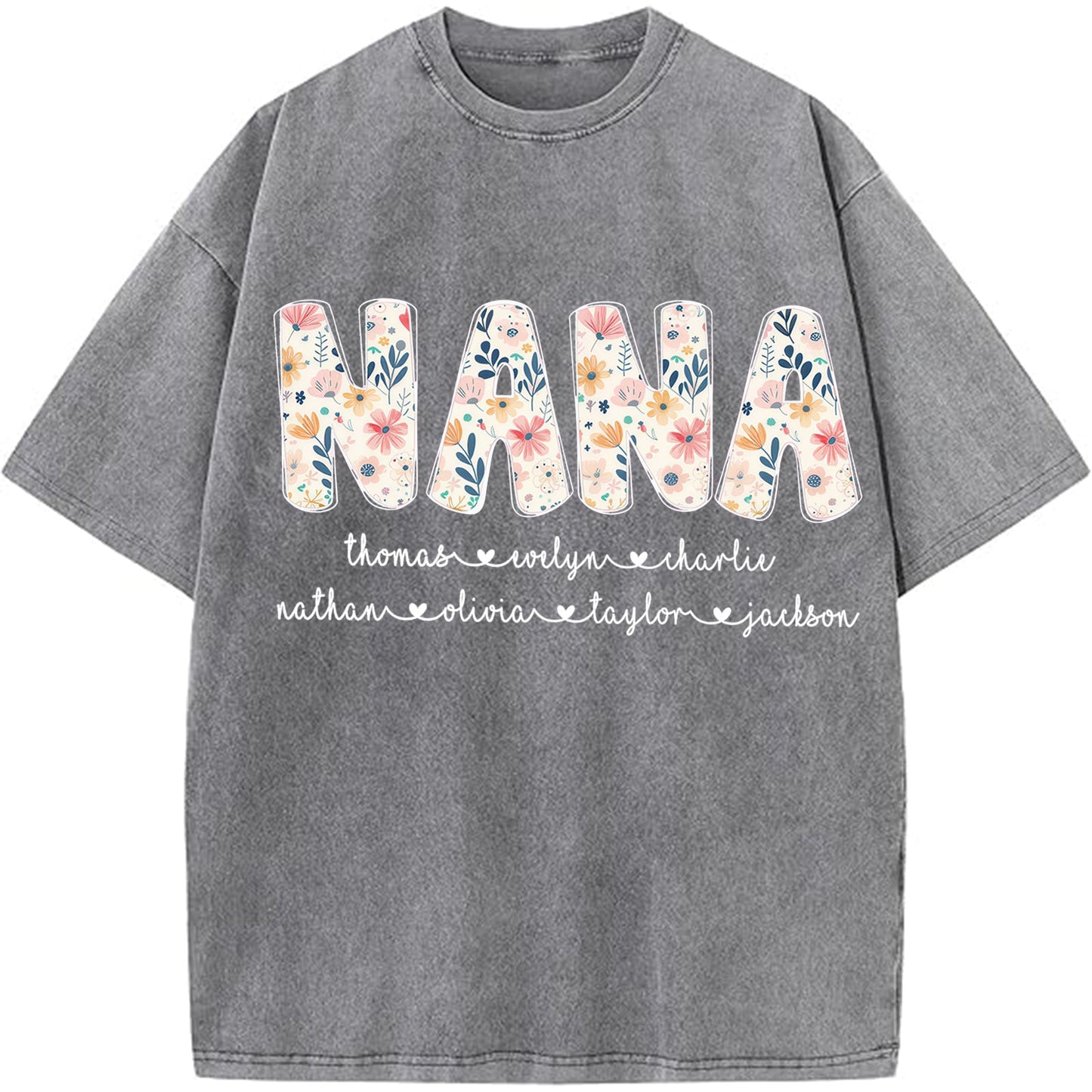 Personalized Nana Vintage Washed Sweatshirt with Grandkids' Names - Floral Grandma Gift