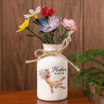 Personalized "Carnation" Vase-Personalized Mother Holding Hands|Best Mother's Day Gift– Timeless Gift for Every Home