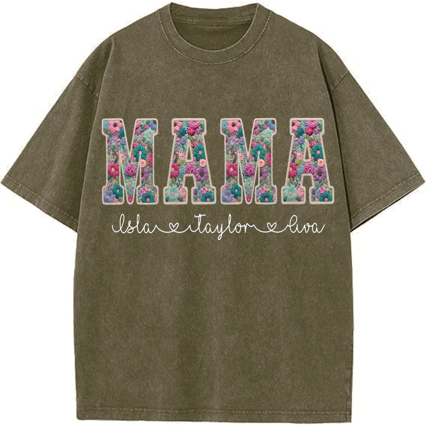 Personalized Floral "MAMA"  Vintage Washed Sweatshirt – Custom Kids Names Gift for Mom