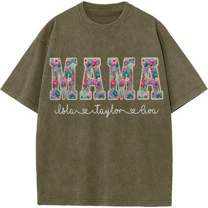 Personalized Floral "MAMA"  Vintage Washed Sweatshirt – Custom Kids Names Gift for Mom