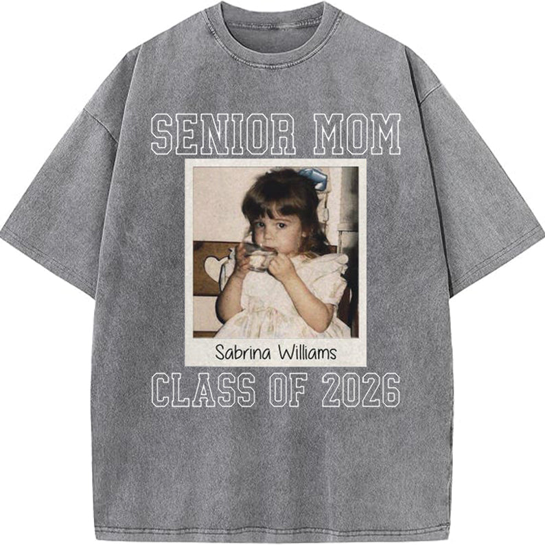 Custom Senior Mom 2026 Vintage Throwback Photo Washed Sweatshirt for Mom