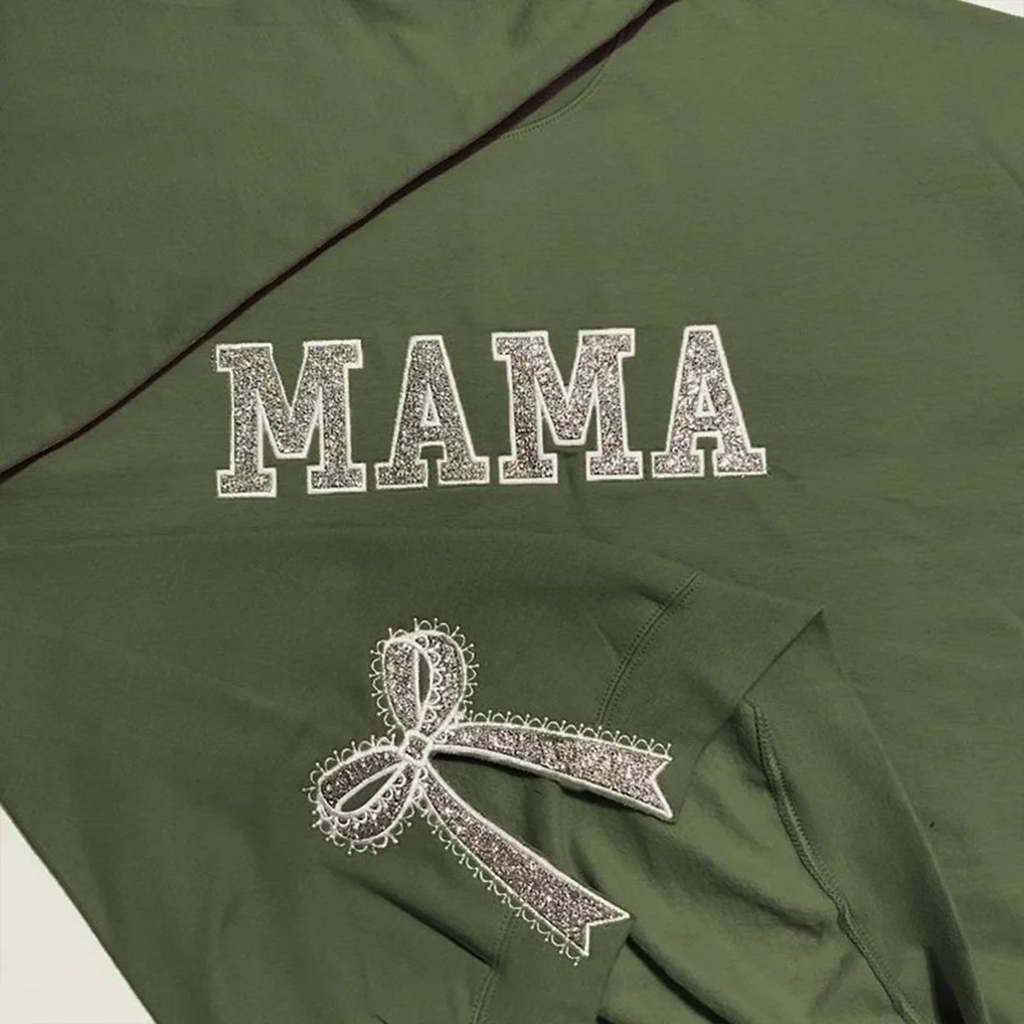 Custom Glitter Embroidered Lace Side Bow Mama Sweatshirt | Mother's Day Gifts