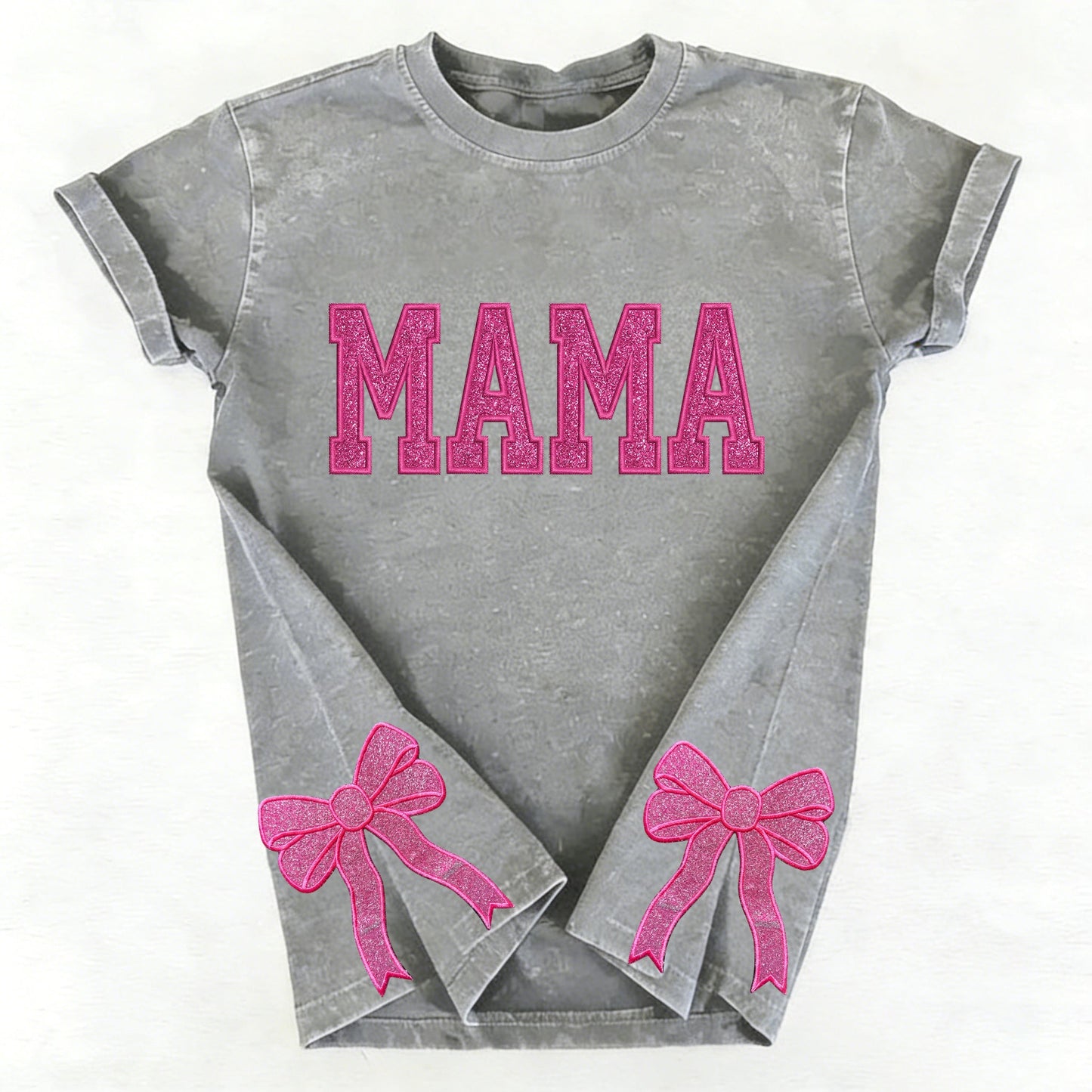 Custom Trendy and Cute Mama Embroidered Glitter Side Bow Washed Sweatshirt | Mother's Day Gift