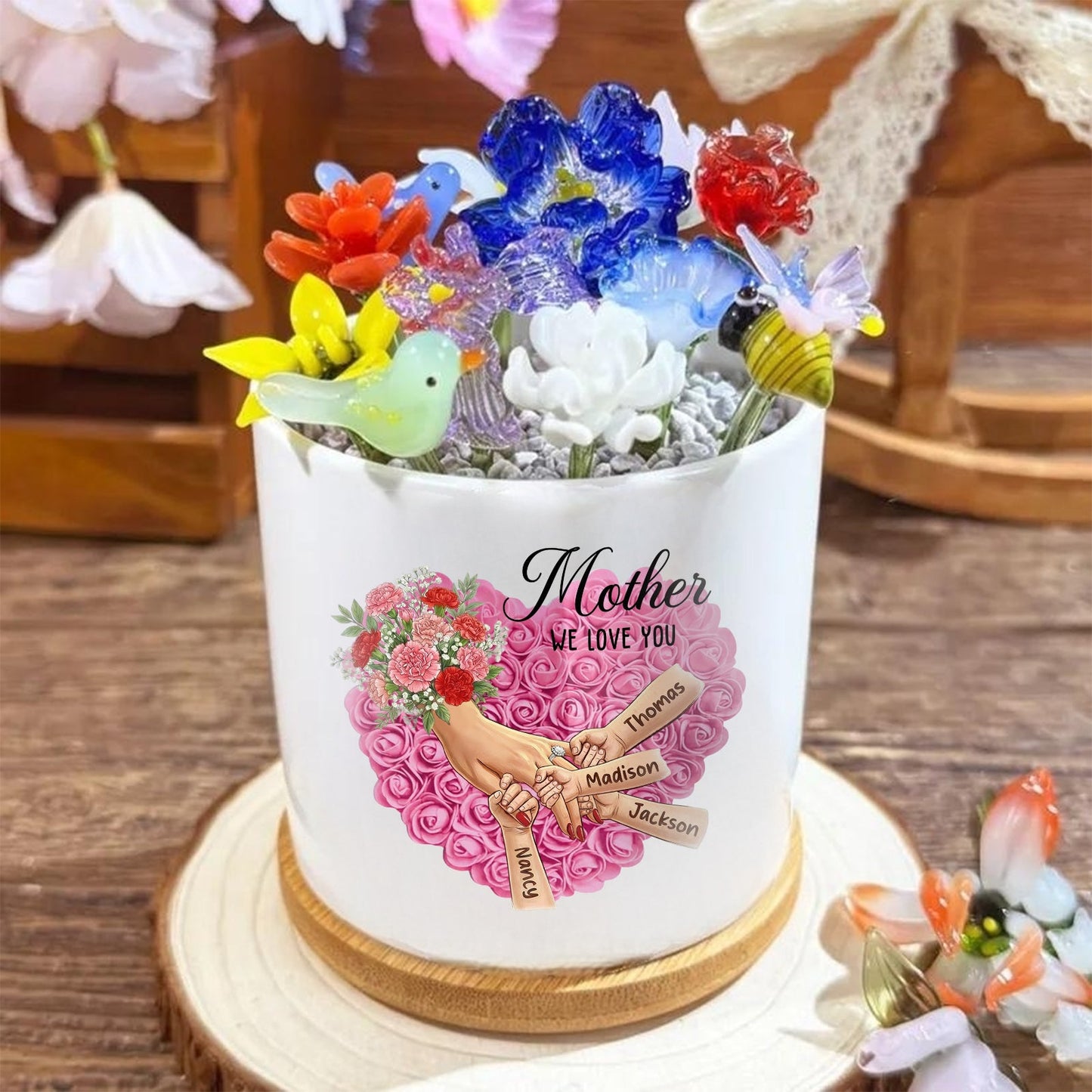 Personalized Carnation Large Plant Pot-Personalized Mom Holding Hands|Best Mother's Day Gift– Timeless Gift for Every Home
