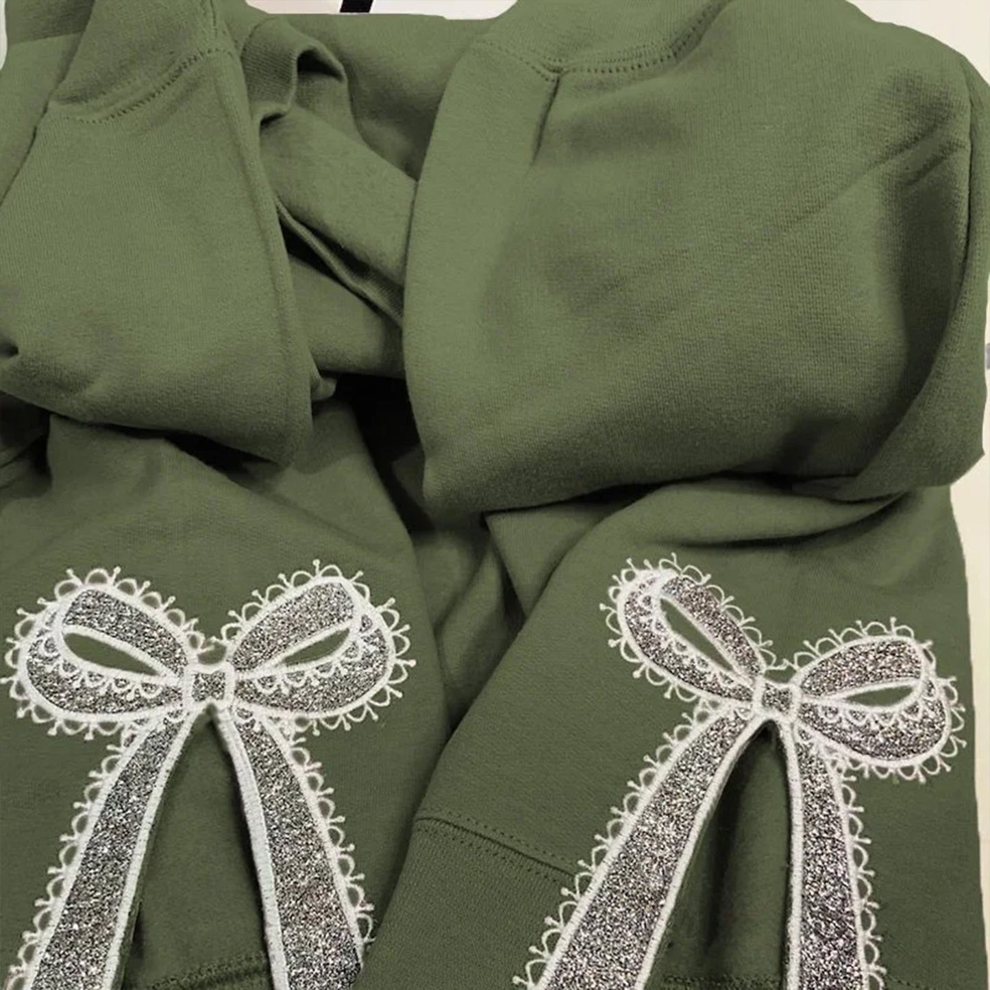 Custom Glitter Embroidered Lace Side Bow Mama Sweatshirt | Mother's Day Gifts