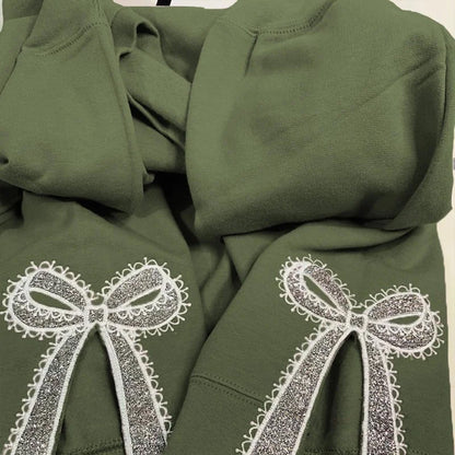 Custom Glitter Embroidered Lace Side Bow Mama Sweatshirt | Mother's Day Gifts
