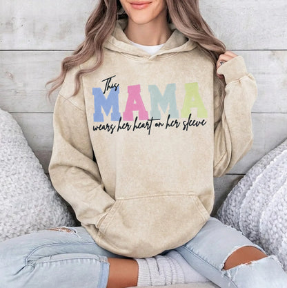 Custom Embroidered Heart on Sleeve Personalized Mommy/Grandma Washed Sweatshirt | Mother's Day Gift for Mom & Grandma