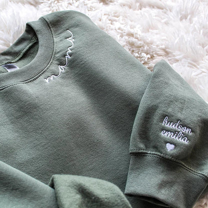 Custom Embroidered Mom Sweatshirt with name on Sleeve | Mother's Day Gift