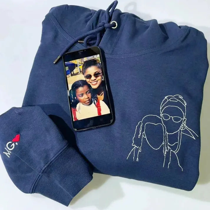 Custom Parent-Child Photo Outline Embroidered Sweatshirt - Surprise Mother's Day gift