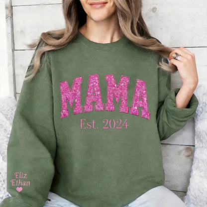 Custom Sequin Embroidered Mama Sweatshirt Mothers Day Gift for Mom