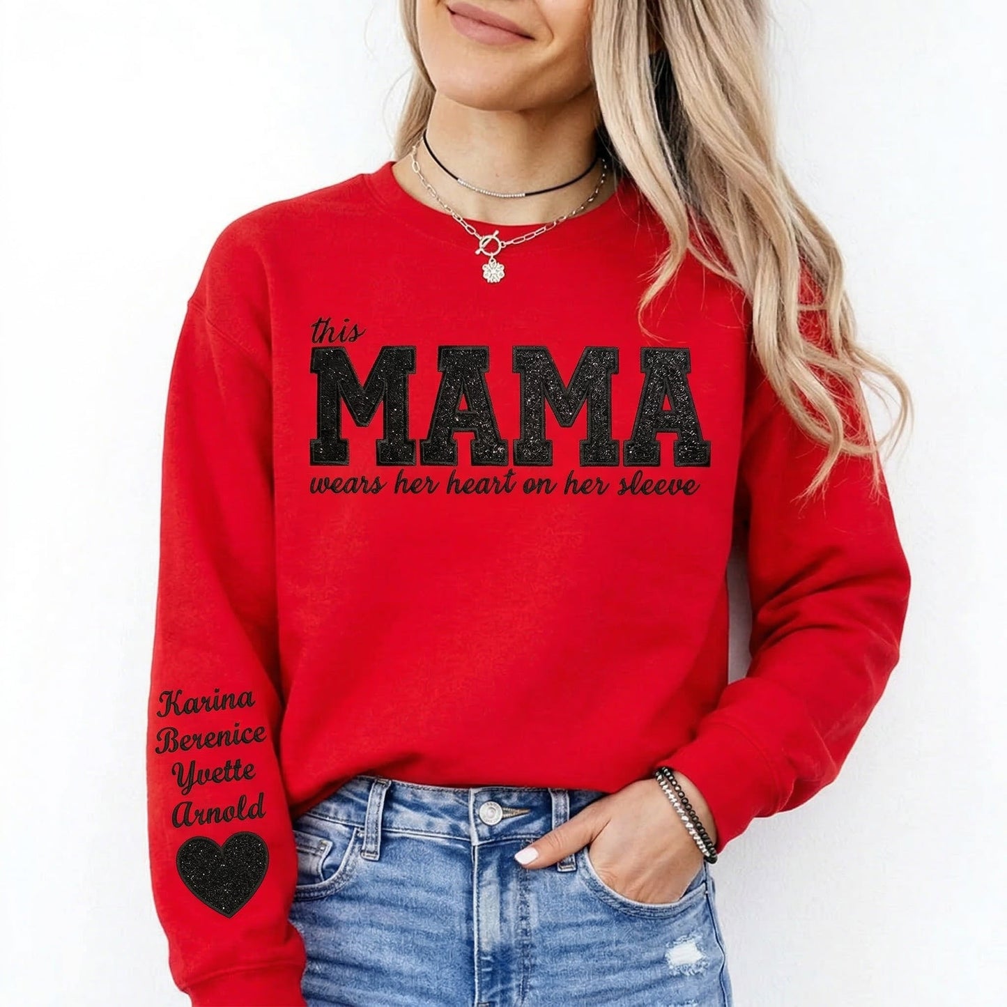 Custom Mama Sequin Embroidered Sweatshirt with Kids' Names | Mother's Day Gift