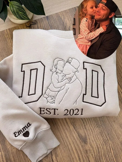 Custom Embroidered Daddy Sweatshirt with Kids Names on Sleeve