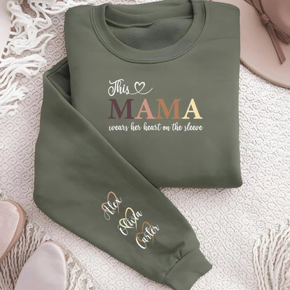 Wear Your Heart on Your Sleeve - Custom Sweatshirt with Names On Sleeve - Mother's Day Gift
