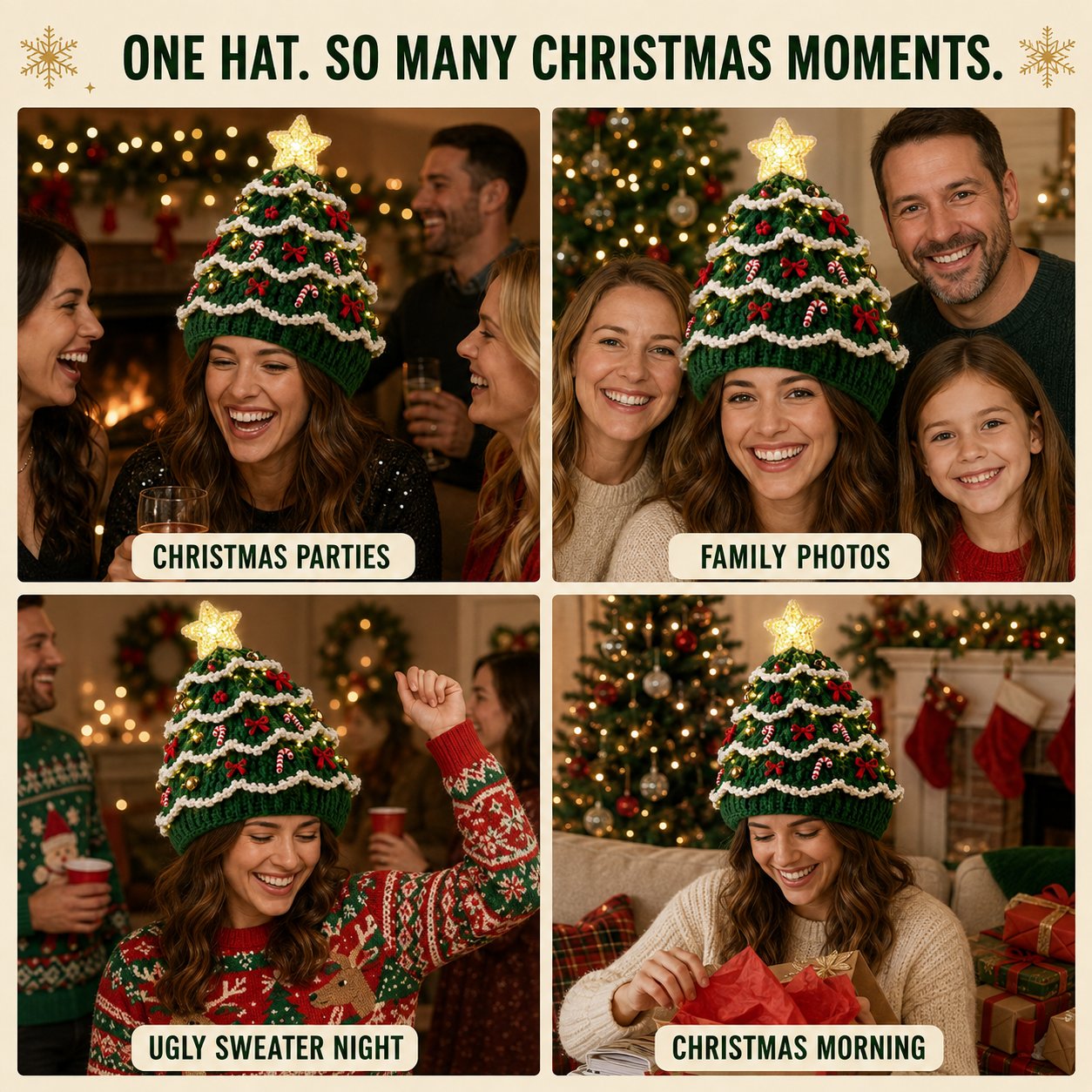 Light-Up Christmas Tree Crochet Hat DIY Kit