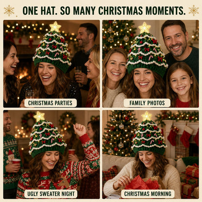 Light-Up Christmas Tree Crochet Hat DIY Kit