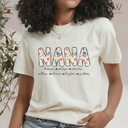 Personalized Nana Sweatshirt with Grandkids' Names - Floral Grandma Gift