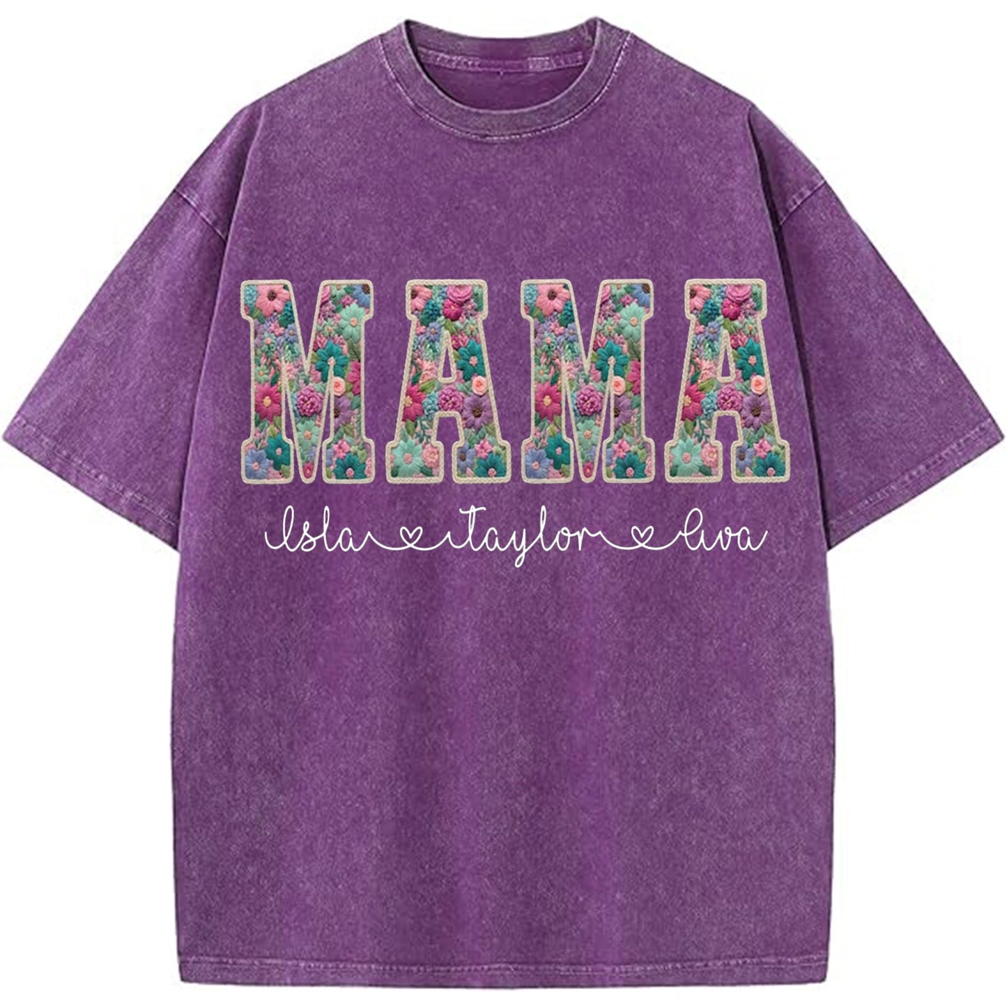 Personalized Floral "MAMA"  Vintage Washed Sweatshirt – Custom Kids Names Gift for Mom