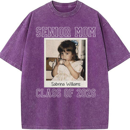 Custom Senior Mom 2026 Vintage Throwback Photo Washed Sweatshirt for Mom