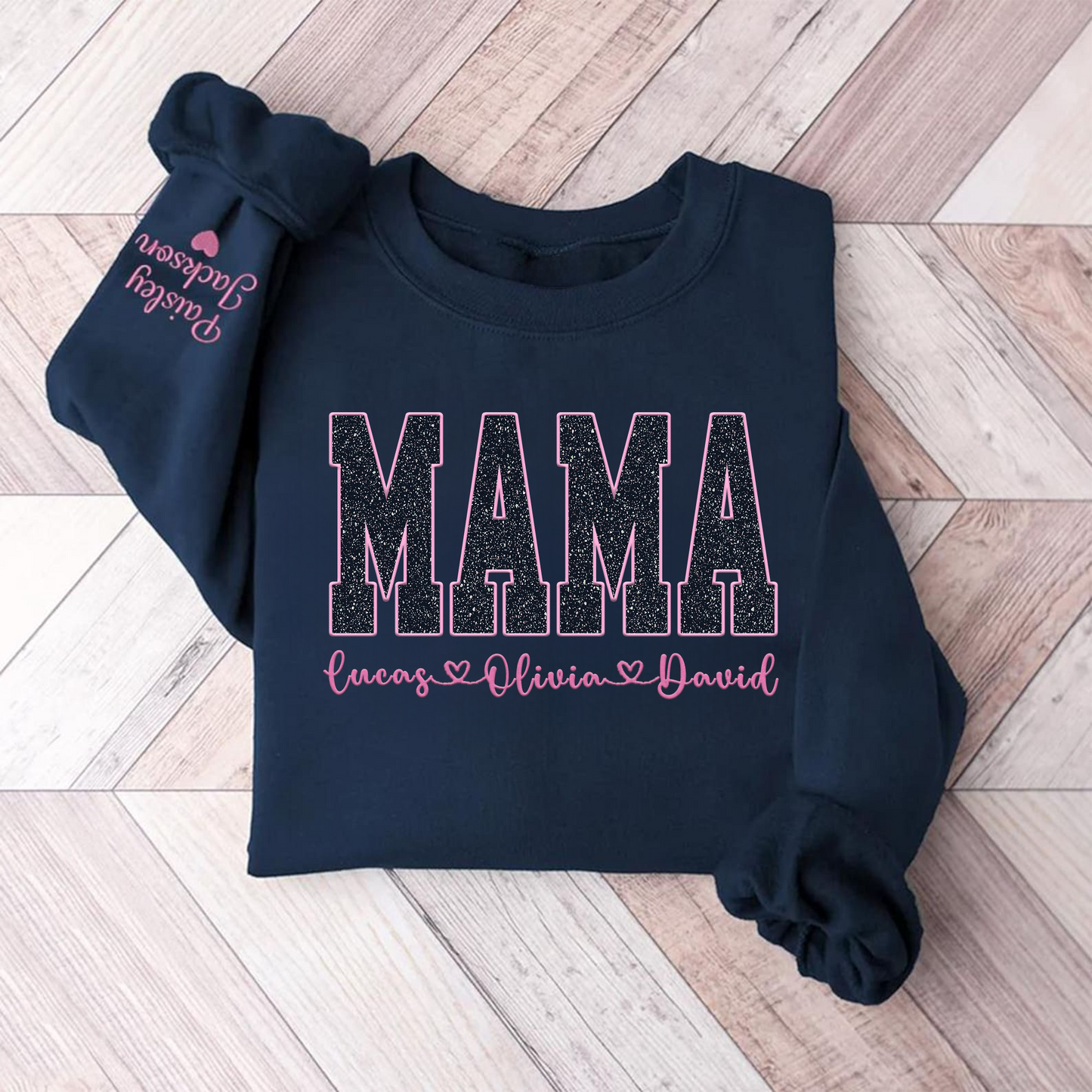 Custom Mom Glitter Embroidered Sweatshirt With Loving Children‘s Name | Mother's Day Gift