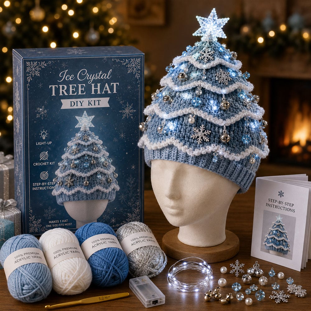 Light-Up Christmas Tree Crochet Hat DIY Kit