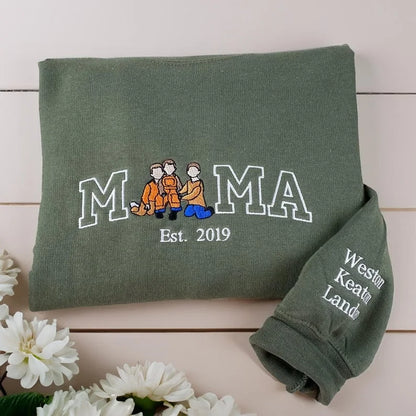 Custom Embroidered Photo Mom and Kids Family Portrait Sweatshirt |  Mother's Day Gifts