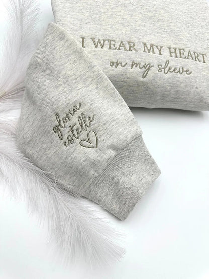 Custom I WEAR MY HEART on my sleeve Embroidered Mama Sweatshirt | Mother's Day Gift