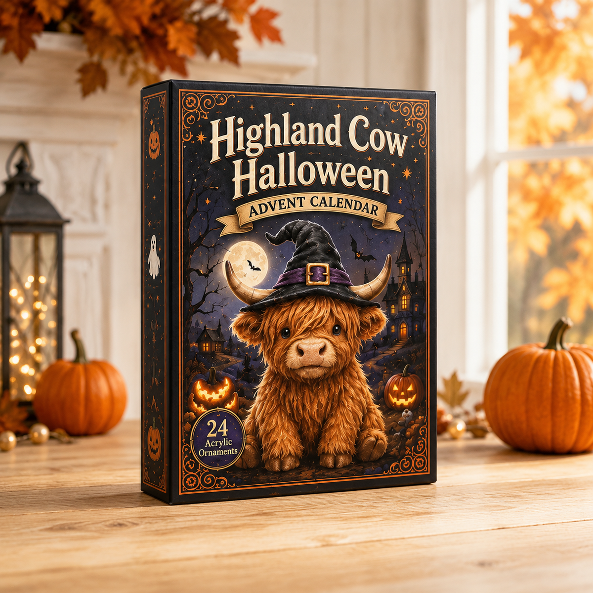 Highland Cow Halloween Advent Calendar 2026 - 24-Day Festive Countdown, Acrylic Charms Blind Box - Gift For Cute Collectors