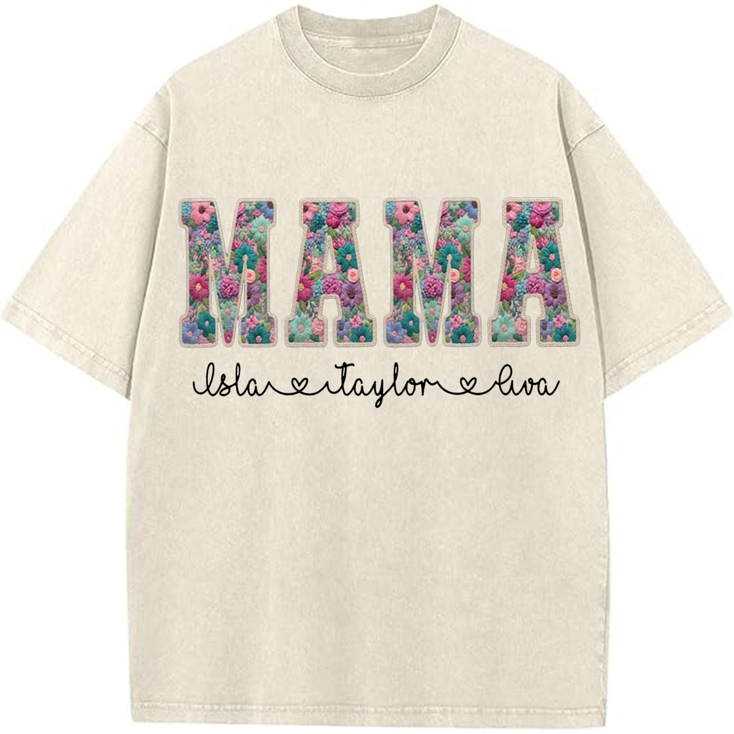 Personalized Floral "MAMA"  Vintage Washed Sweatshirt – Custom Kids Names Gift for Mom