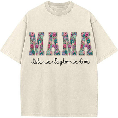Personalized Floral "MAMA"  Vintage Washed Sweatshirt – Custom Kids Names Gift for Mom
