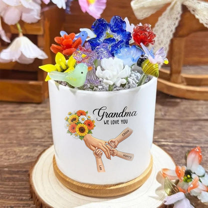 Personalized Sunflower Plant Pot-Personalized Mom Holding Hands|Best Mother's Day Gift– Timeless Gift for Every Home
