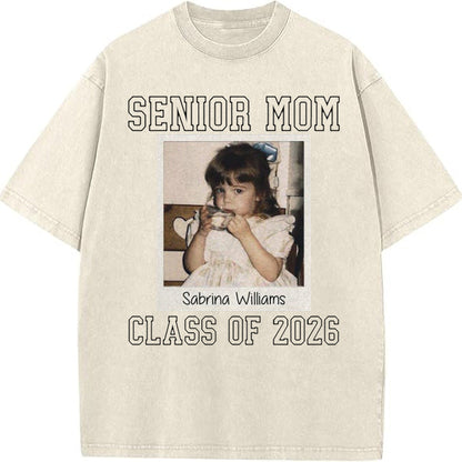 Custom Senior Mom 2026 Vintage Throwback Photo Washed Sweatshirt for Mom