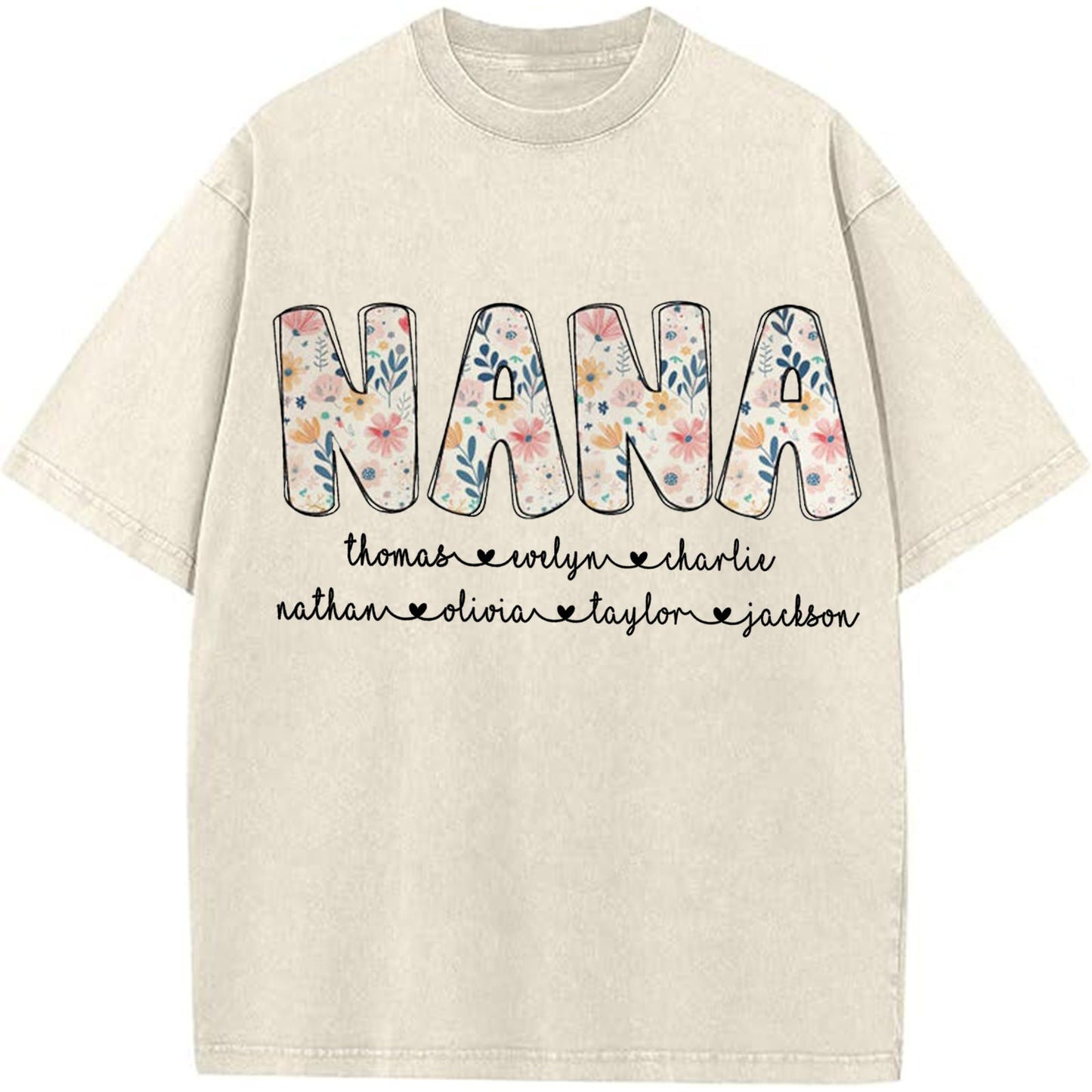 Personalized Nana Vintage Washed Sweatshirt with Grandkids' Names - Floral Grandma Gift